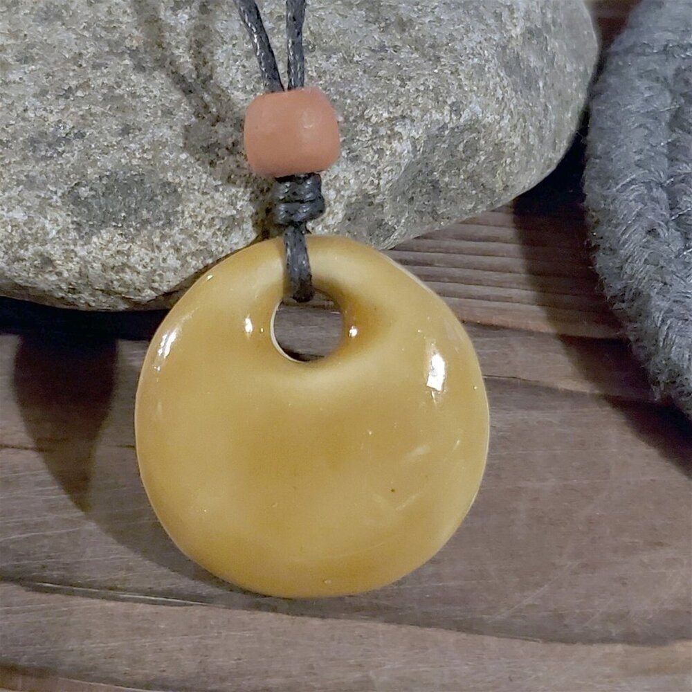 Handcrafted Chaozhou Porcelain Tan Pendant Terra Cotta Cotton Necklace